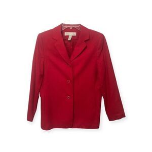 Vntg Valerie Stevens Red Wool Cashmere Button Front Blazer Coat Size 10